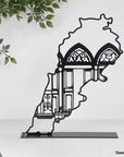 Map of Lebanon with its famous home facade design. A great gift idea and home decoration product by Steelouette.