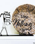 A Steelouette of a woman shopping and saying "I have nothing to wear"