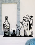 Steel decorative gift item featuring a bartender with drinks and glasses. A great gift idea and home decoration product by Steelouette.