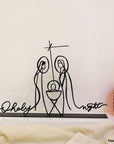 Steel decorative gift item featuring Jesus Christ, Mary, and Joseph
