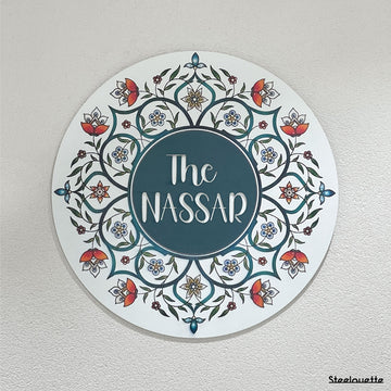 Wall hanged metal product of a door sign for your home, customized with your family name. A great gift idea and home decoration product by Steelouette.