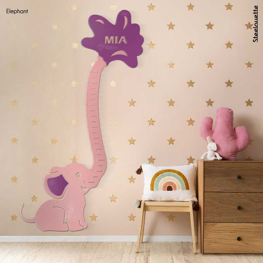 A gift for a newborn's or baby's room, personalized to his name. A decorative, customizable, colorful and modern growth chart and room decoration design by Steelouette.