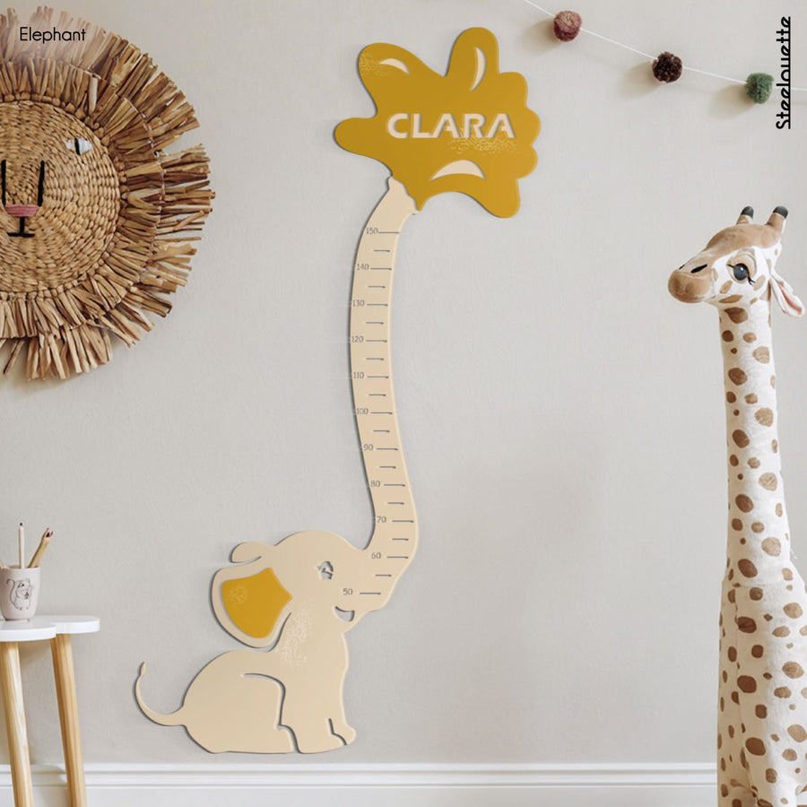 A gift for a newborn's or baby's room, personalized to his name. A decorative, customizable, colorful and modern growth chart and room decoration design by Steelouette.