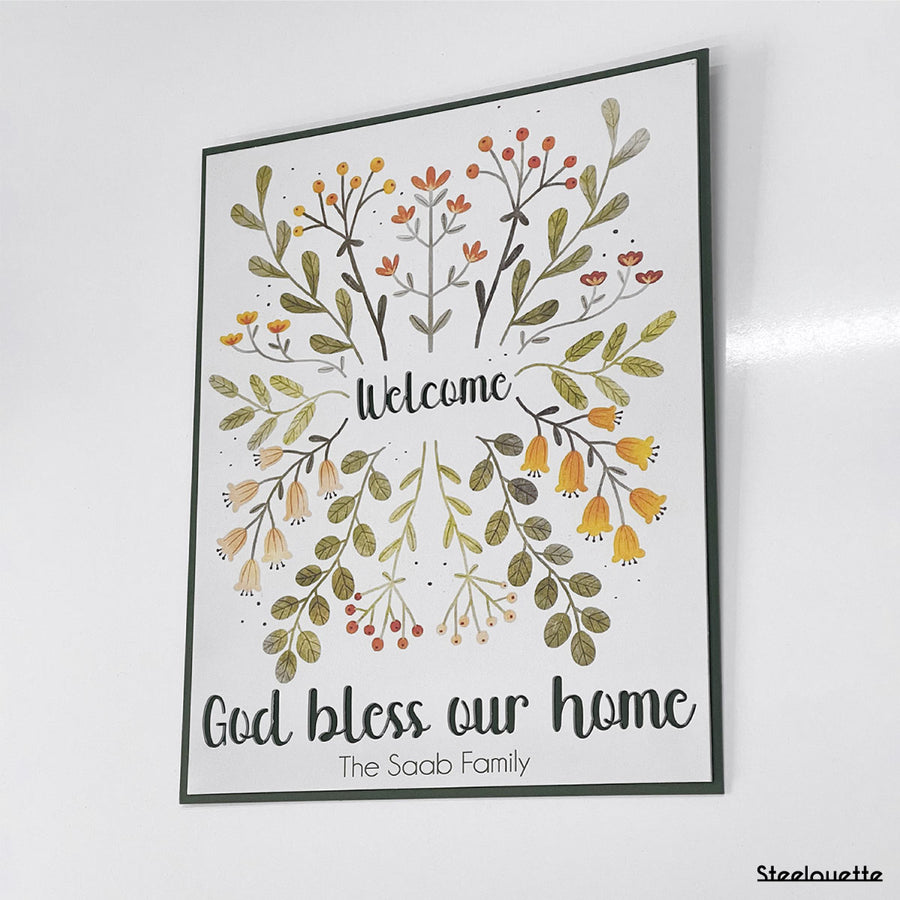 Wall hanged metal product of a door sign for your home, customized with your family name. A great gift idea and home decoration product by Steelouette.