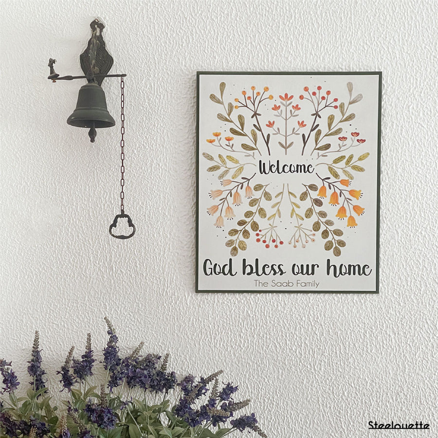 Wall hanged metal product of a door sign for your home, customized with your family name. A great gift idea and home decoration product by Steelouette.