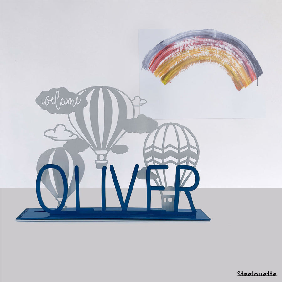 A gift for a newborn's or baby's room, personalized to his name. A decorative, customizable, colorful and modern design by Steelouette.