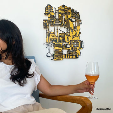 Wall hanged metal product showcasing the most famous architectural buildings of Beirut city. A great gift idea and home decoration product by Steelouette.