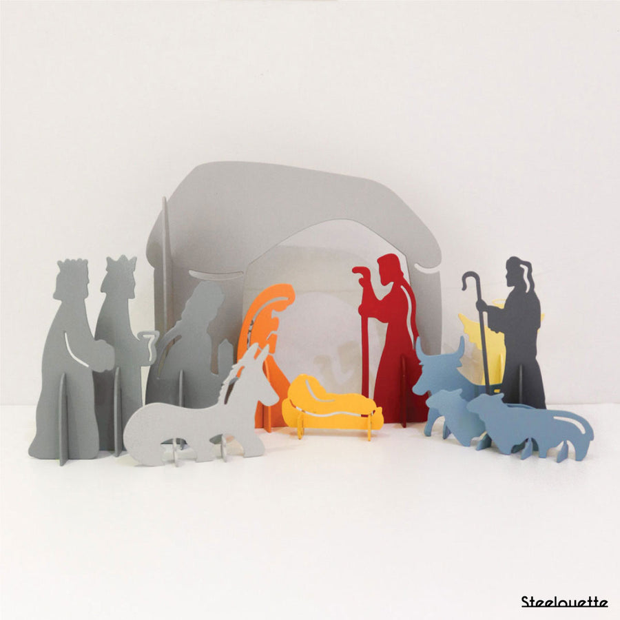 Steel decorative Christmas crib for your home decoration under the holiday tree.