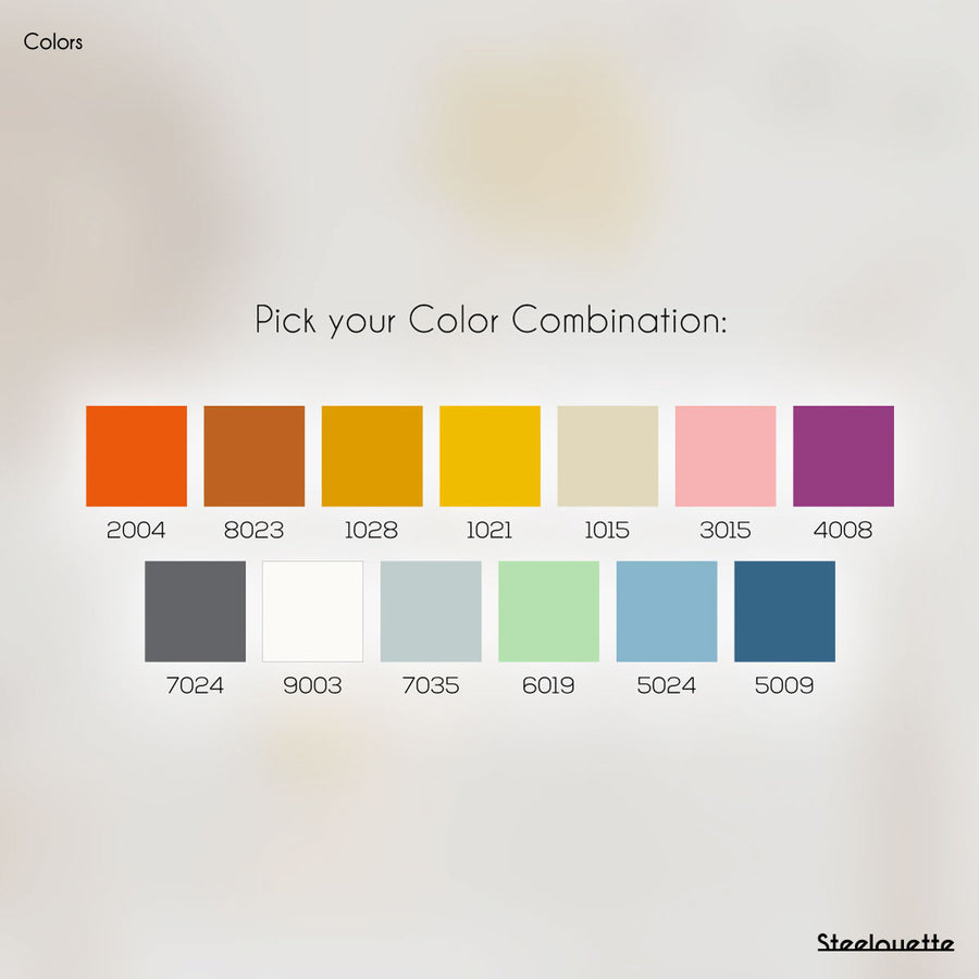 Color options for a gift for a newborn's or baby's room, personalized to his name. A decorative, customizable, colorful and modern growth chart and room decoration design by Steelouette.