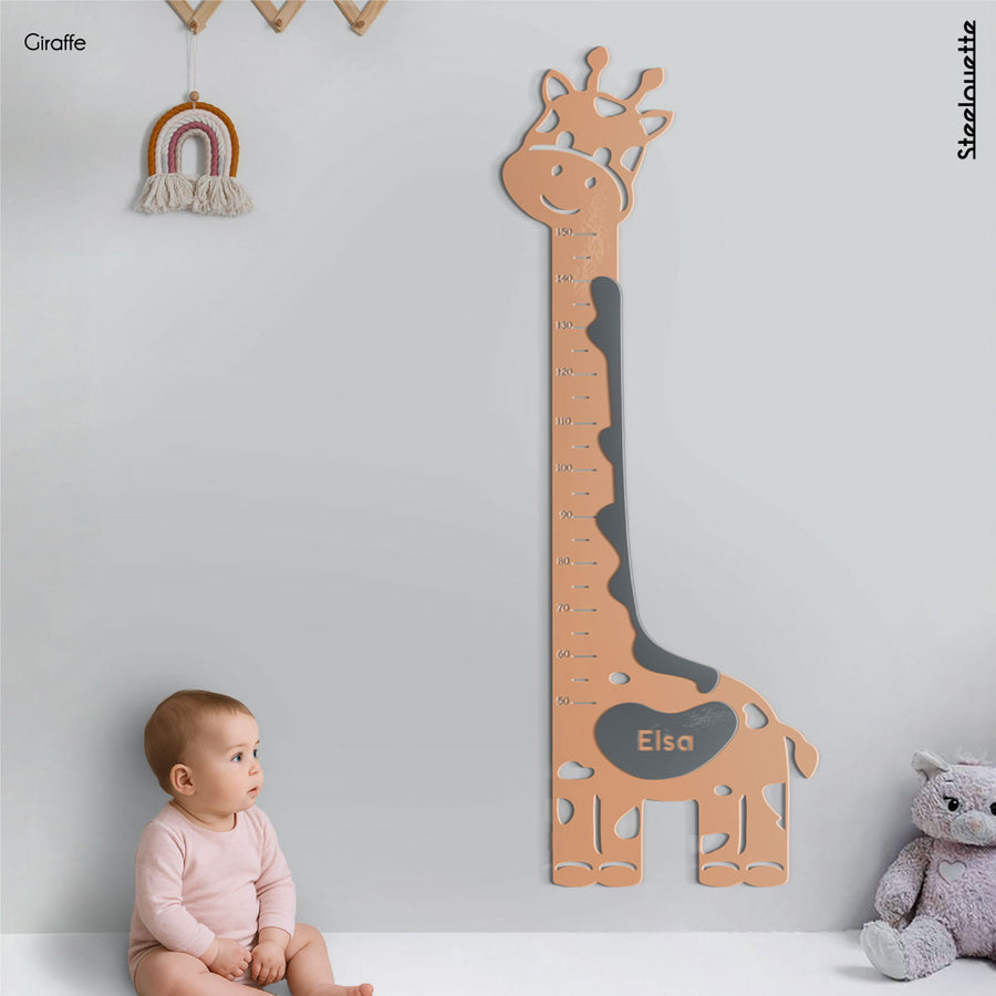 A gift for a newborn's or baby's room, personalized to his name. A decorative, customizable, colorful and modern growth chart and room decoration design by Steelouette.