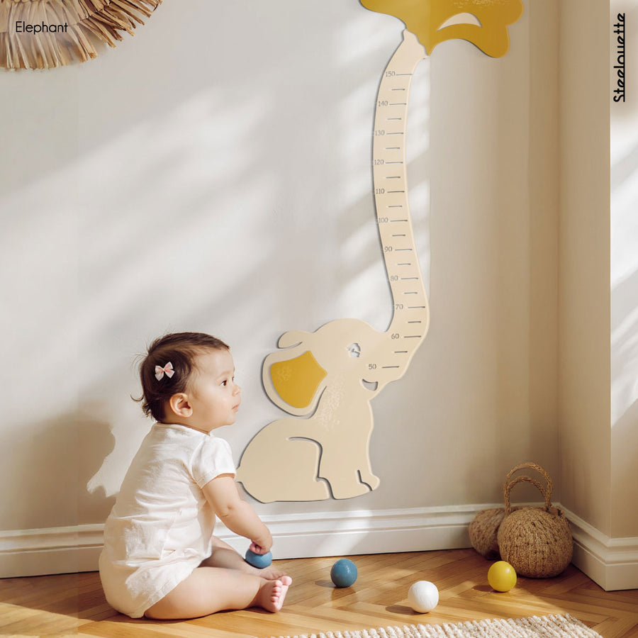 A gift for a newborn's or baby's room, personalized to his name. A decorative, customizable, colorful and modern growth chart and room decoration design by Steelouette.