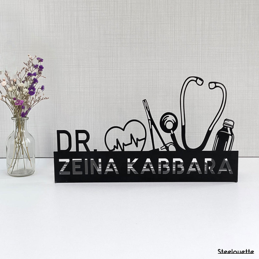 Front view of an office desk essential to gift a doctor or professor, can be used as a phone holder, pen holder, created by Steelouette