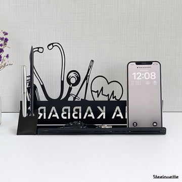 An office desk essential to gift a doctor or professor, can be used as a phone holder, pen holder, created by Steelouette