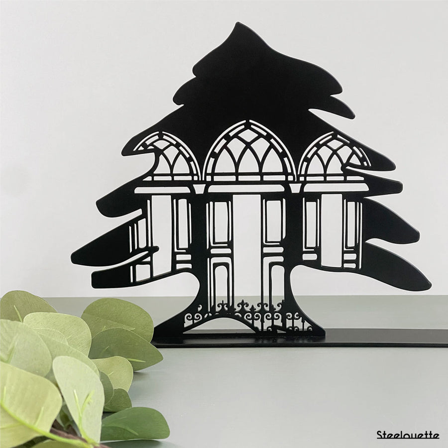 Cedar of Lebanon design blended with an arch traditional facade. A great gift idea and home decoration product by Steelouette.