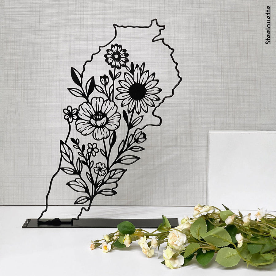 Map of Lebanon that is blooming with flowers. A great gift idea and home decoration product by Steelouette.