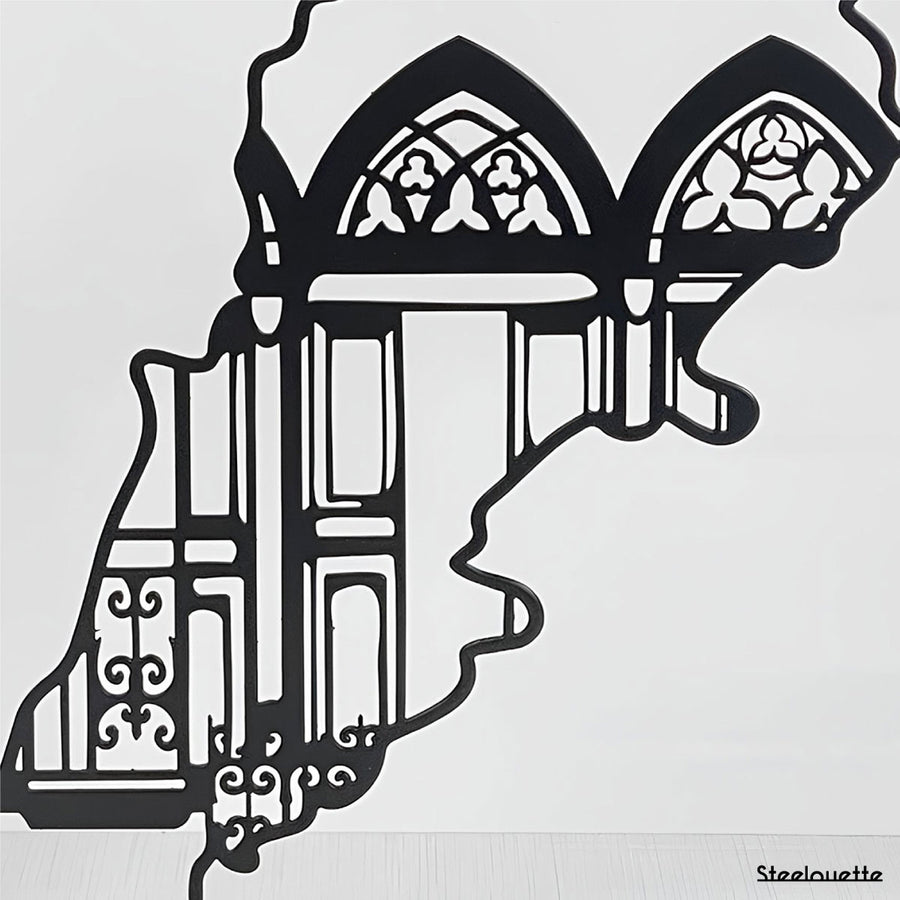 Map of Lebanon with its famous home facade design. A great gift idea and home decoration product by Steelouette.
