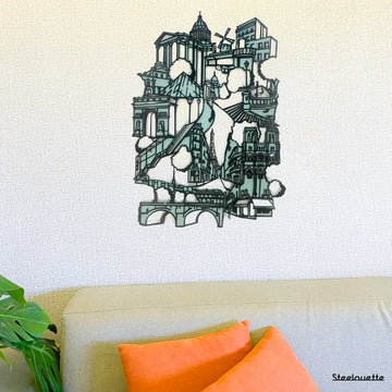 Wall hanged metal product showcasing the most famous architectural buildings of Paris city. A great gift idea and home decoration product by Steelouette.