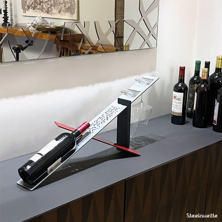 Modern design wine holder made of steel. A great gift idea for wine lovers and an original home decoration product by Steelouette.