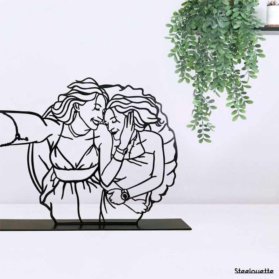 A customized metal couple portrait. A great gift idea and home decoration product by Steelouette
