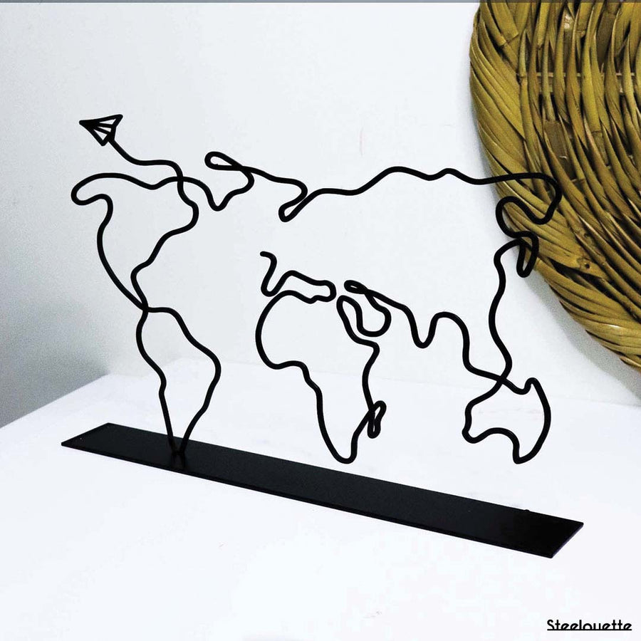 Steel decorative and gift item showcasing a world map, ideal for travel enthusiasts