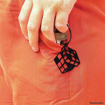 Steel decorative gift keychain in the shape of a rubik cube