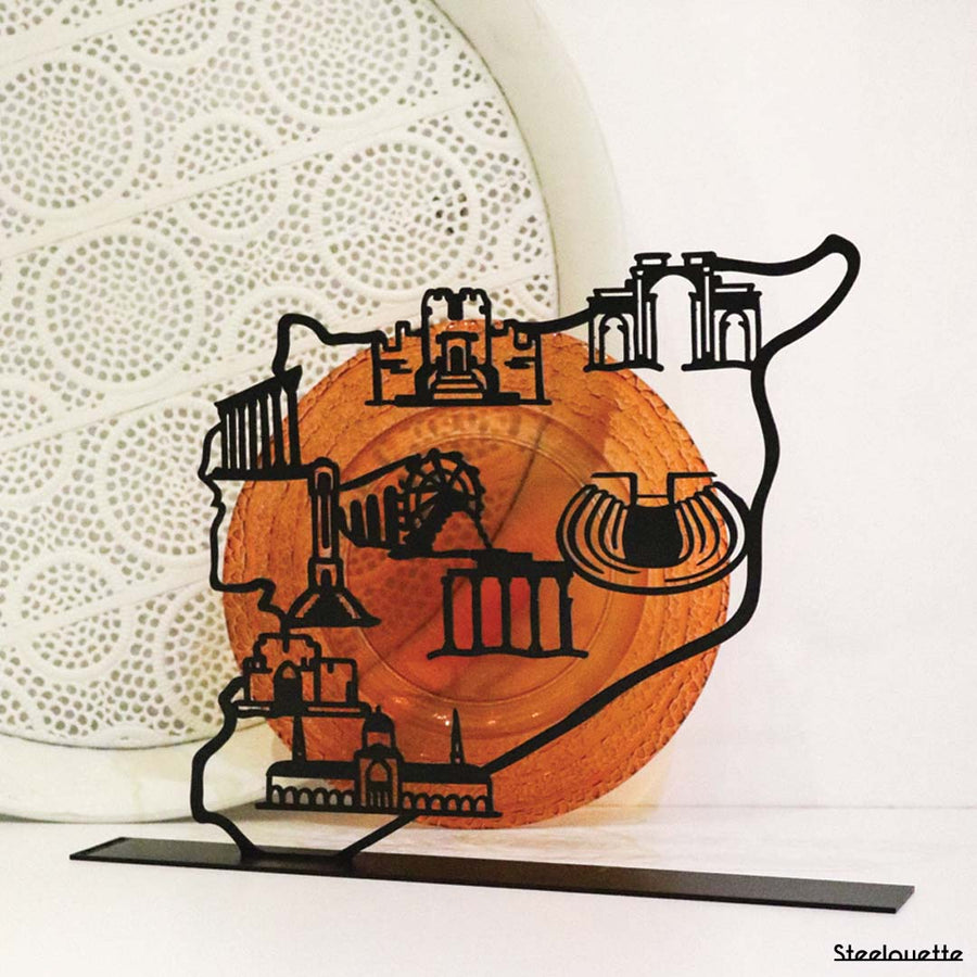 Steel decorative gift item featuring the Syrian landmarks map