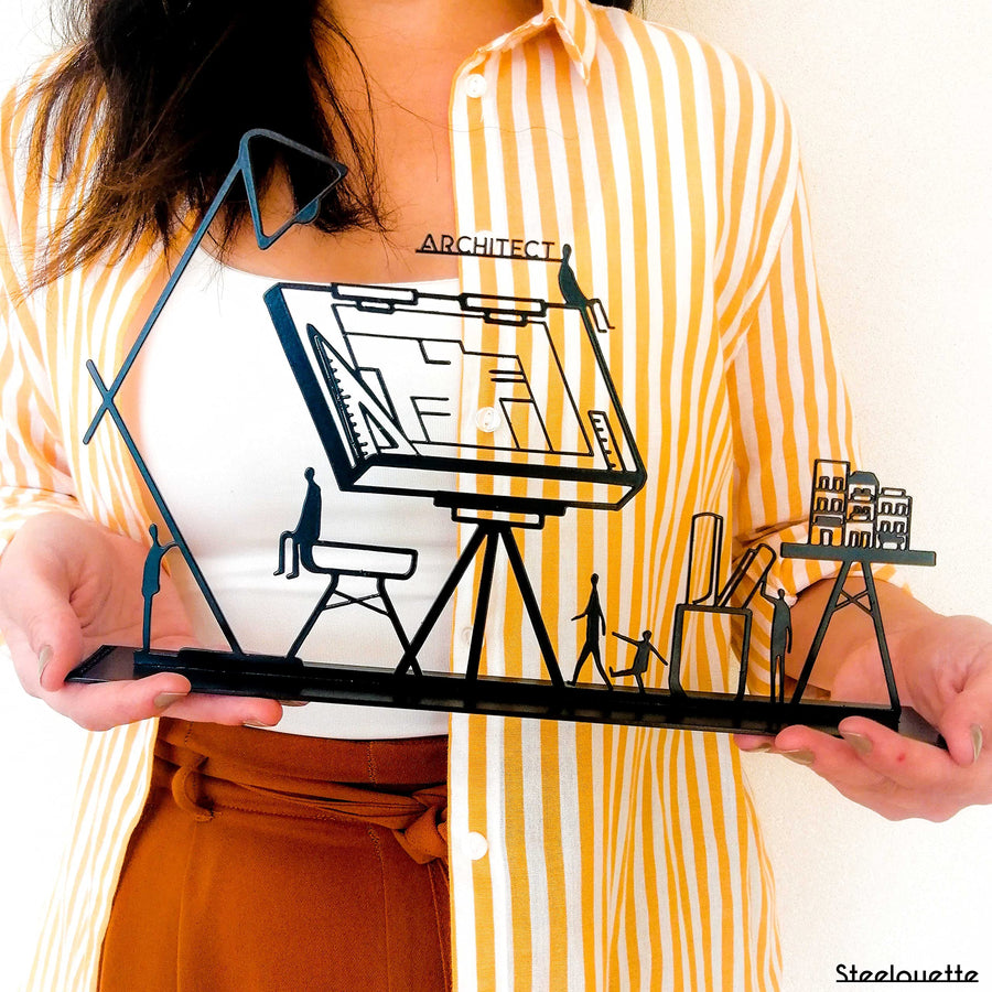 Steel decorative and gift item for an architect, engineer, planner, or designer. A great gift to decorate their office or home. Modern gift created by Steelouette.