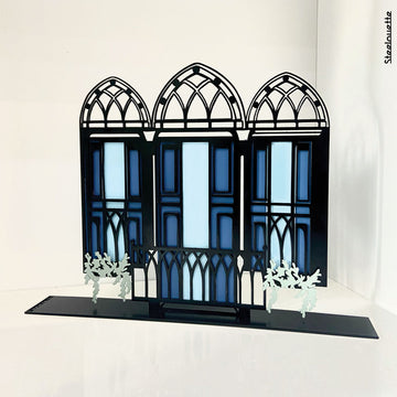 Metal statue of the traditional lebanese facade in blue. A great gift idea and home decoration product by Steelouette.