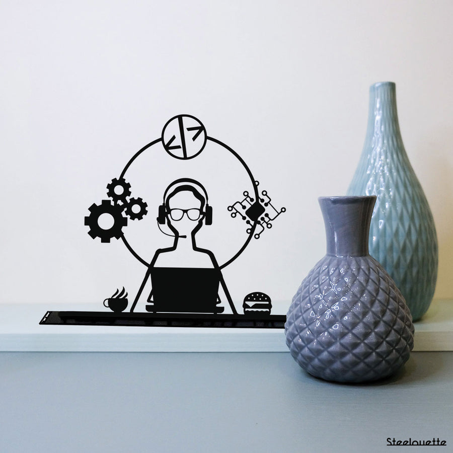 Steel decorative gift item showcasing the life of a software engineer. A great gift for his office. Designed by Steelouette