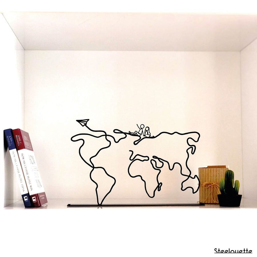 Steel decorative and gift item showcasing a world map, ideal for travel enthusiasts