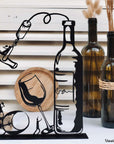 Steel decorative gift item featuring a wine bottle and two glasses