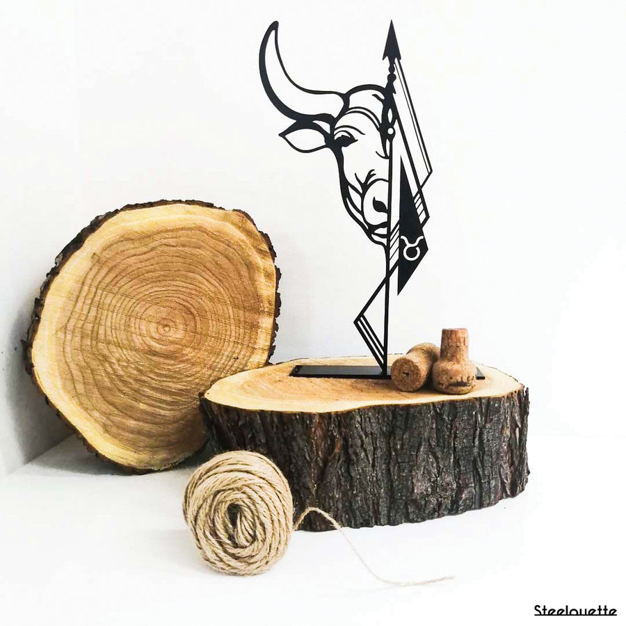 Steel decorative gift item featuring the taurus zodiac sign