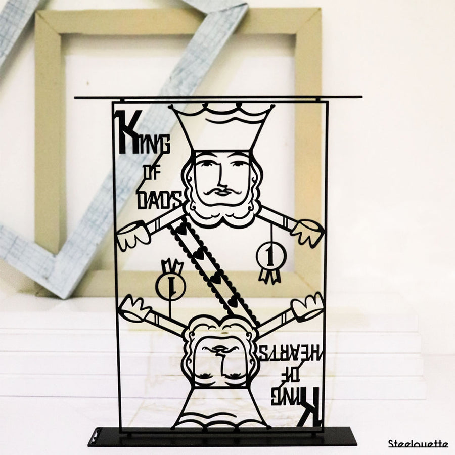Steel decorative gift item featuring the number one dad, the King of dads