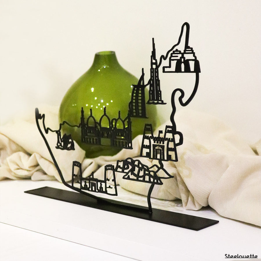 steel decorative gift item showcasing the UAE landmarks map