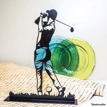Steel decorative gift item featuring a golf player