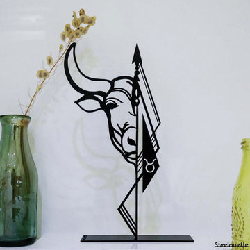 Steel decorative gift item featuring the taurus zodiac sign